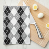 Grijs Zwart Wit Argyle Diamond Design Theedoek (Quarter Fold)
