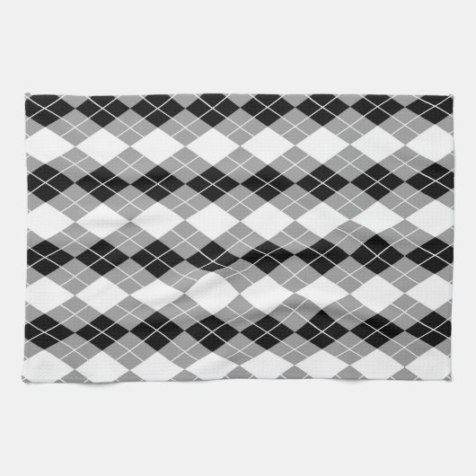 Grijs Zwart Wit Argyle Diamond Design Theedoek (Horizontaal)