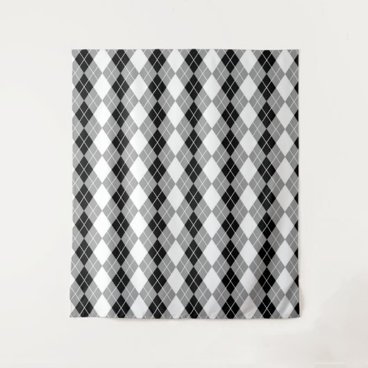 Grijs Zwart Wit Argyle Diamond Design Wandkleed (Voorkant)