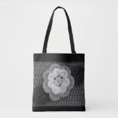 Grijs Zwart Wit Bloem Artisan Haakprint Tote Bag (Voorkant)