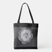 Grijs Zwart Wit Bloem Artisan Haakprint Tote Bag (Achterkant)