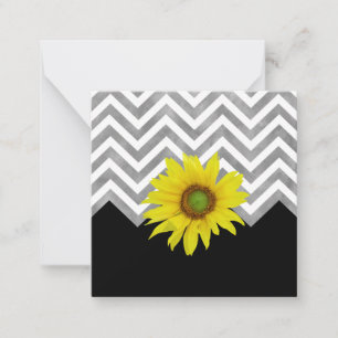 Grijs zwart wit Chevron kleurenblok met zonnebloem Notitiekaartje