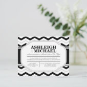 Grijs & Zwart Wit Chevron Trouwfeest ONLY Kaart (Staand voorkant)