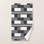 Grijs Zwart Wit Controleer Strepen Patroon Bad Handdoek (Handdoek)