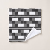 Grijs Zwart Wit Controleer Strepen Patroon Bad Handdoek (Wasdoekje)