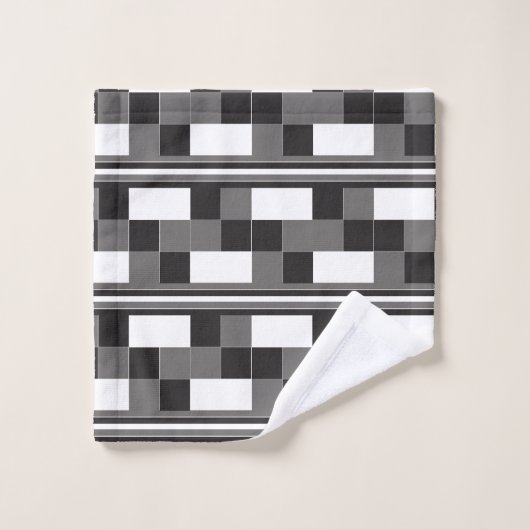 Grijs Zwart Wit Controleer Strepen Patroon Bad Handdoek (Wasdoekje)