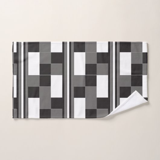 Grijs Zwart Wit Controleer Strepen Patroon Bad Handdoek (Handdoek)