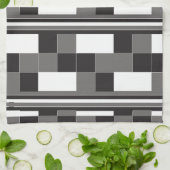 Grijs Zwart Wit Controleer Strepen Patroon Theedoek (Gevouwen)