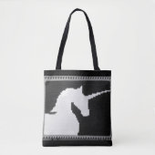Grijs Zwart Wit Eenhoorn Artisan Haakprint Tote Bag (Voorkant)