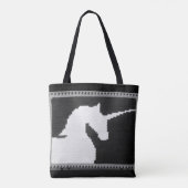 Grijs Zwart Wit Eenhoorn Artisan Haakprint Tote Bag (Achterkant)