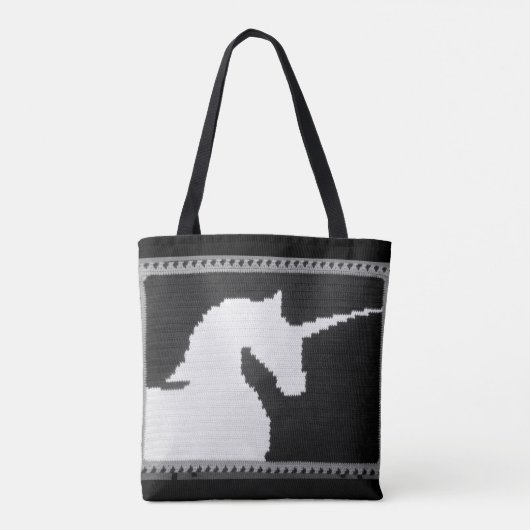 Grijs Zwart Wit Eenhoorn Artisan Haakprint Tote Bag (Achterkant)