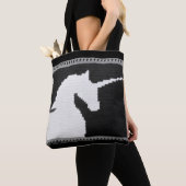 Grijs Zwart Wit Eenhoorn Artisan Haakprint Tote Bag (Dichtbij)