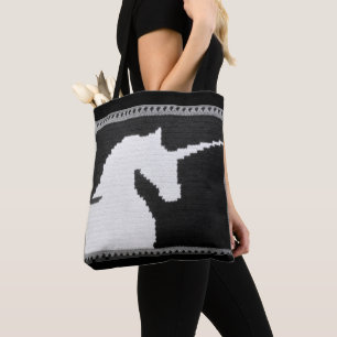 Grijs Zwart Wit Eenhoorn Artisan Haakprint Tote Bag