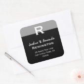 Grijs Zwart Wit Eenvoudig Elegant Douane Monogram Vierkante Sticker (Envelop)