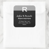 Grijs Zwart Wit Eenvoudig Elegant Douane Monogram Vierkante Sticker (Tas)