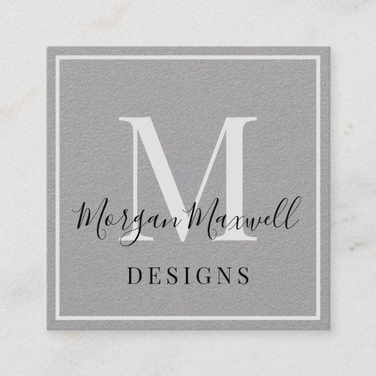 Grijs Zwart Wit Elegant Modern Signature Square Vierkante Visitekaartje (Voorkant)