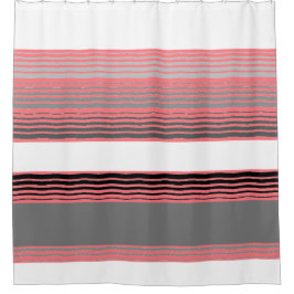 Grijs Zwart Wit en Koraal Douchegordijn