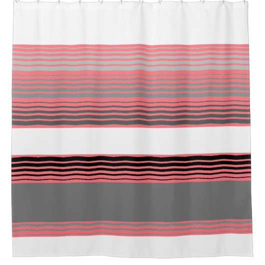Grijs Zwart Wit en Koraal Douchegordijn (Voorkant)