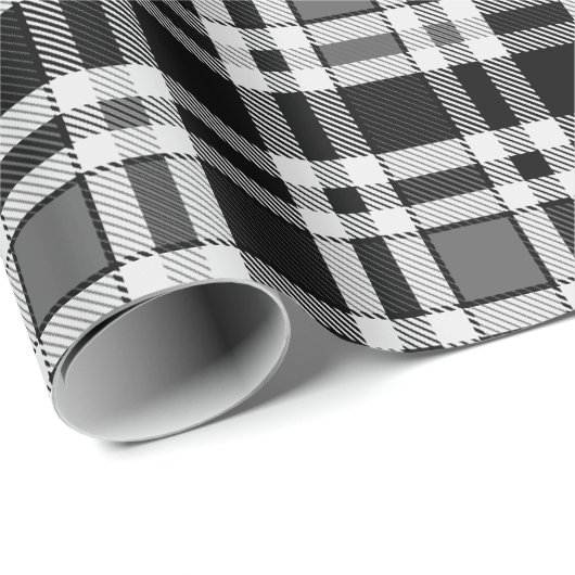 Grijs Zwart Wit Flanel Plaid Tartan Design Cadeaupapier (Rol Hoek)