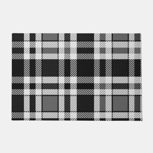 Grijs Zwart Wit Flanel Plaid Tartan Design Deurmat (Voorkant)