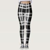 Grijs Zwart Wit Flanel Plaid Tartan Design Leggings (Voorkant)