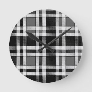 Grijs Zwart Wit Flanel Plaid Tartan Design Ronde Klok