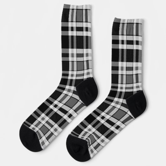 Grijs Zwart Wit Flanel Plaid Tartan Design Sokken (Links)