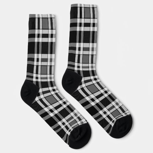 Grijs Zwart Wit Flanel Plaid Tartan Design Sokken (Rechts)