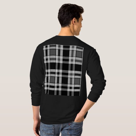 Grijs Zwart Wit Flanel Plaid Tartan Design T-shirt (Achterkant volledig)