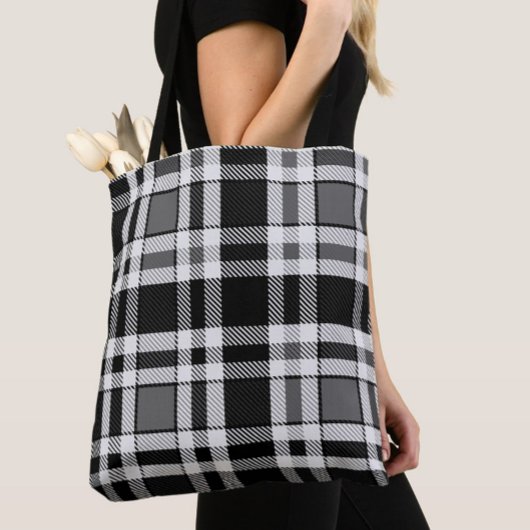 Grijs Zwart Wit Flanel Plaid Tartan Design Tote Bag