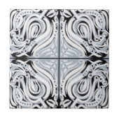 Grijs Zwart Wit Gebogen Abstract Patroon Tegeltje (Voorkant)