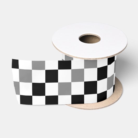 Grijs Zwart Wit Geruit Patroonontwerp  Satijnen Lint (Spoel)