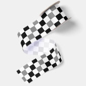 Grijs Zwart Wit Geruit Patroonontwerp  Satijnen Lint (Achterkant)