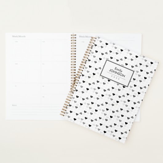 Grijs Zwart Wit Hart Patroon Planner (Display)