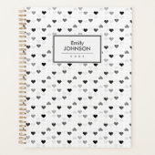 Grijs Zwart Wit Hart Patroon Planner (Voorkant)
