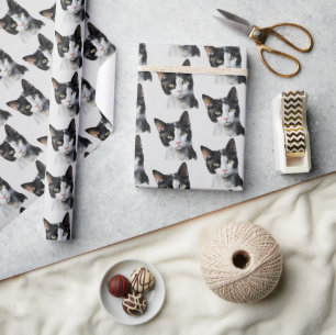 Grijs Zwart Wit Kitty Kat Cadeaupapier