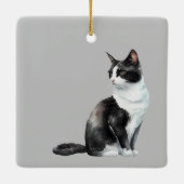 Grijs Zwart Wit Kitty Kat Keramisch Ornament (Achterkant)