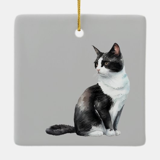 Grijs Zwart Wit Kitty Kat Keramisch Ornament (Achterkant)