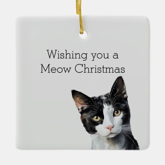 Grijs Zwart Wit Kitty Kat Keramisch Ornament (Voorkant)