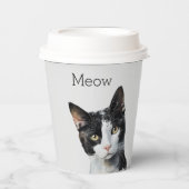 Grijs Zwart Wit Kitty Kat Papieren Bekers (Voorkant)