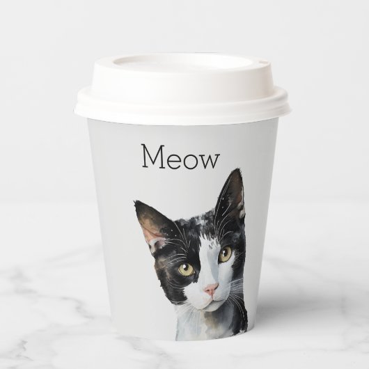 Grijs Zwart Wit Kitty Kat Papieren Bekers (Voorkant)