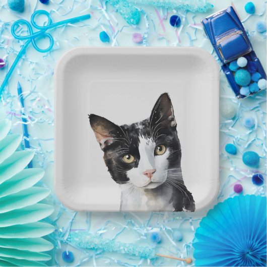 Grijs Zwart Wit Kitty Kat Papieren Bordje (Feest)