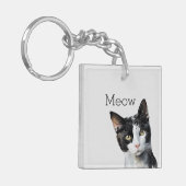 Grijs Zwart Wit Kitty Kat Sleutelhanger (Voorkant Links)