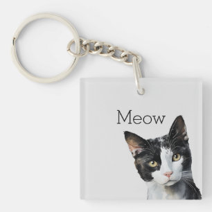 Grijs Zwart Wit Kitty Kat Sleutelhanger