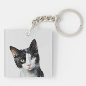 Grijs Zwart Wit Kitty Kat Sleutelhanger (Achterkant)