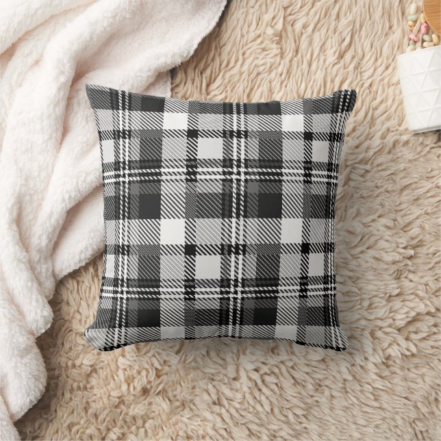 Grijs Zwart Wit Madras Plaid Ontwerp  Kussen (Deken)