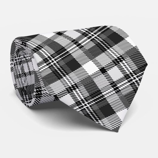 Grijs Zwart Wit Madras Plaid Ontwerp Stropdas (Opgerold)