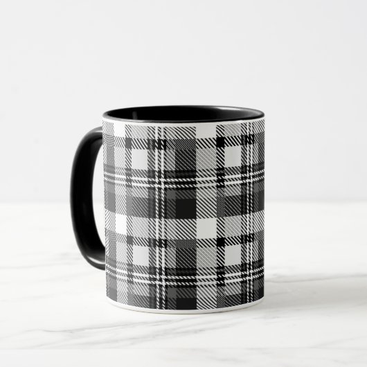 Grijs Zwart Wit Madras Streepjes Design Mok (Voorkant links)