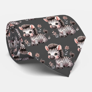 Grijs Zwart-wit Modern Kawaii Schattige Zebra's Stropdas