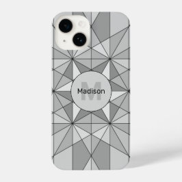 Grijs zwart wit Mosaic Triangle Monogram iPhone 14 Hoesje